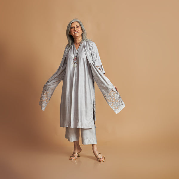 INDU Cutwork jacket Set- Grey (LAST PIECE)