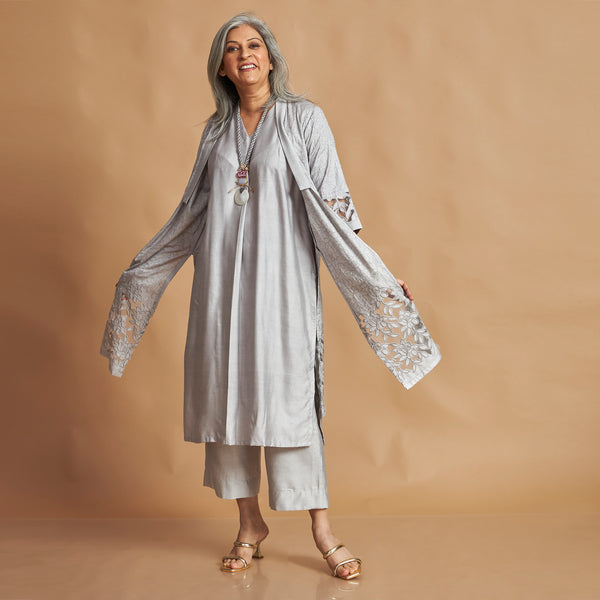 INDU Cutwork jacket Set- Grey