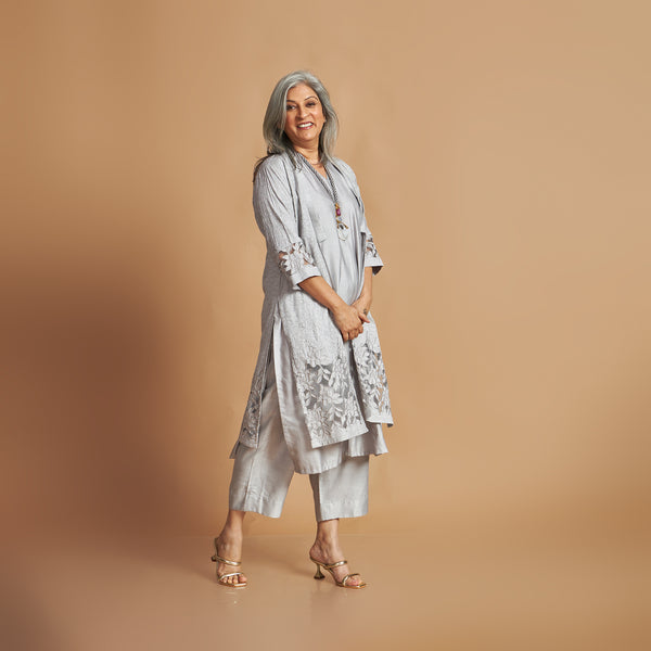 INDU Cutwork jacket Set- Grey (LAST PIECE)