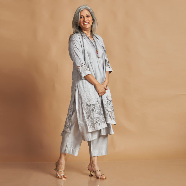 INDU Cutwork jacket Set- Grey