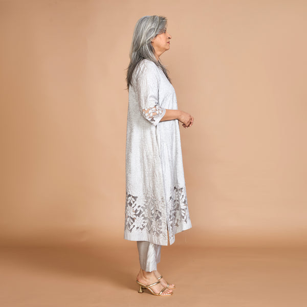 IRA A-Line Kurta Set - Grey Cutwork