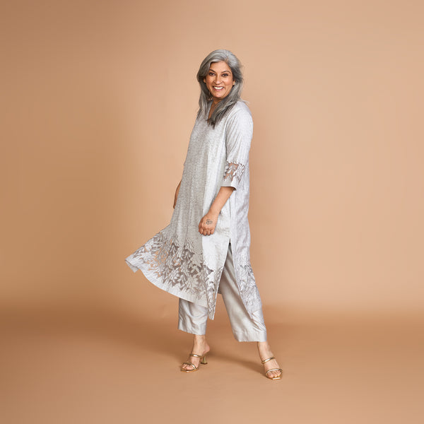 IRA A-Line Kurta Set - Grey Cutwork (LAST PIECES)