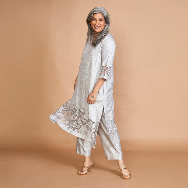 IRA A-Line Kurta Set - Grey Cutwork