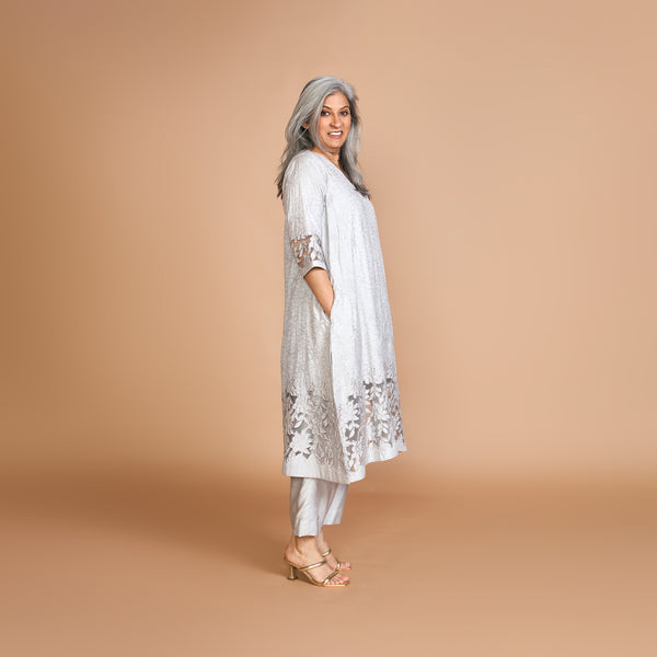 IRA A-Line Kurta Set - Grey Cutwork (LAST PIECES)