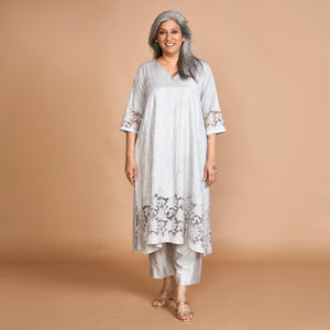 IRA A-Line Kurta Set - Grey Cutwork