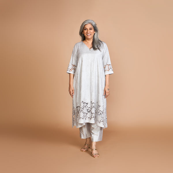 IRA A-Line Kurta Set - Grey Cutwork (LAST PIECES)