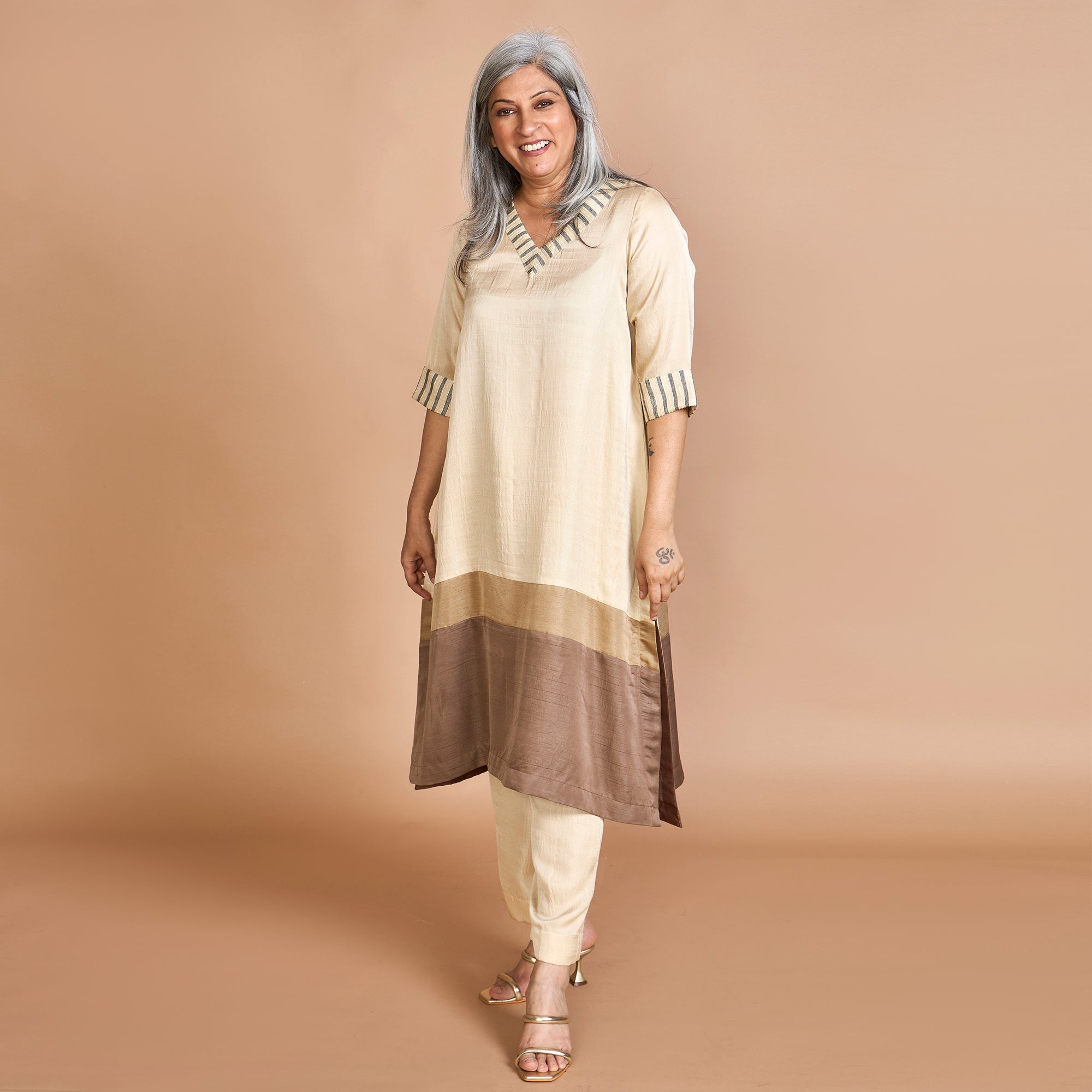 IRA A-Line Kurta Set - Mocha Mouse Combination