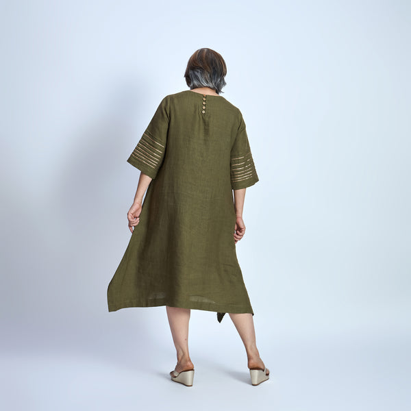 IRA Dress with Sequin embroidery- Antique Olive
