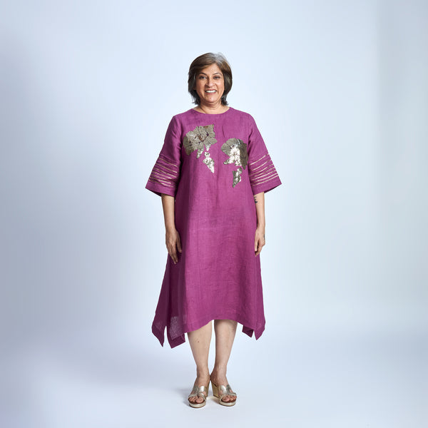 IRA Dress with Sequin embroidery- Jamun