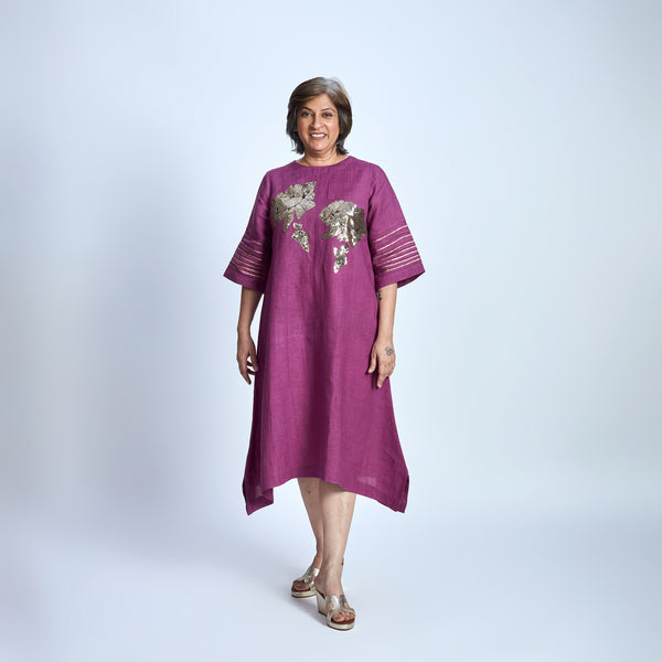IRA Dress with Sequin embroidery- Jamun