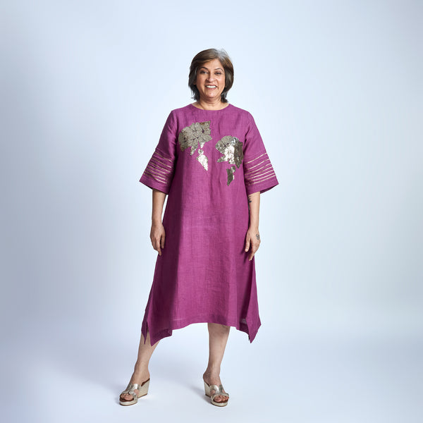 IRA Dress with Sequin embroidery- Jamun