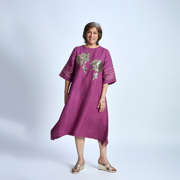 IRA Dress with Sequin embroidery- Jamun