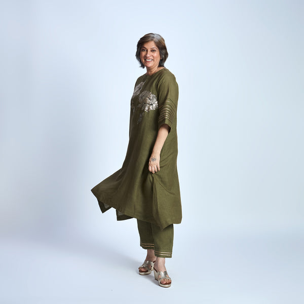 IRA Set with Sequin embroidery- Antique Olive