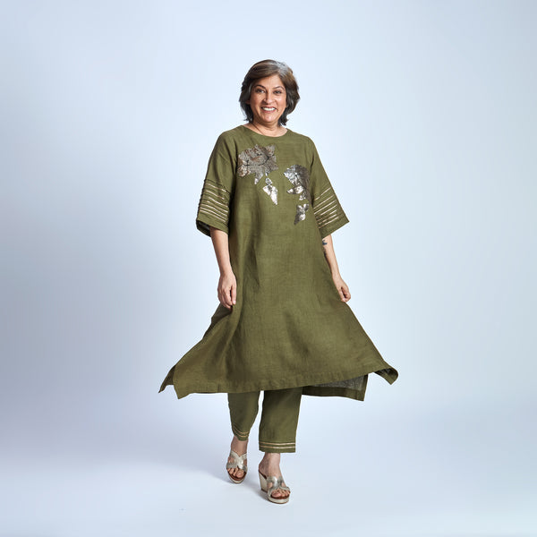 IRA Set with Sequin embroidery- Antique Olive