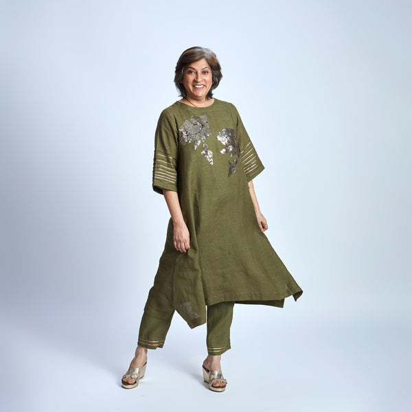 IRA Set with Sequin embroidery- Antique Olive