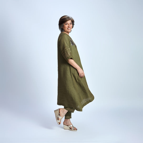 IRA Set with Sequin embroidery- Antique Olive
