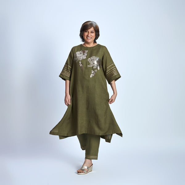 IRA Set with Sequin embroidery- Antique Olive