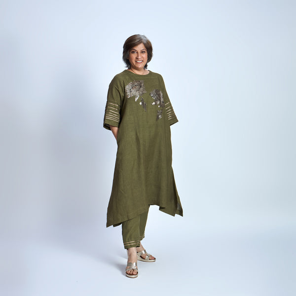 IRA Set with Sequin embroidery- Antique Olive