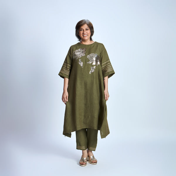 IRA Set with Sequin embroidery- Antique Olive