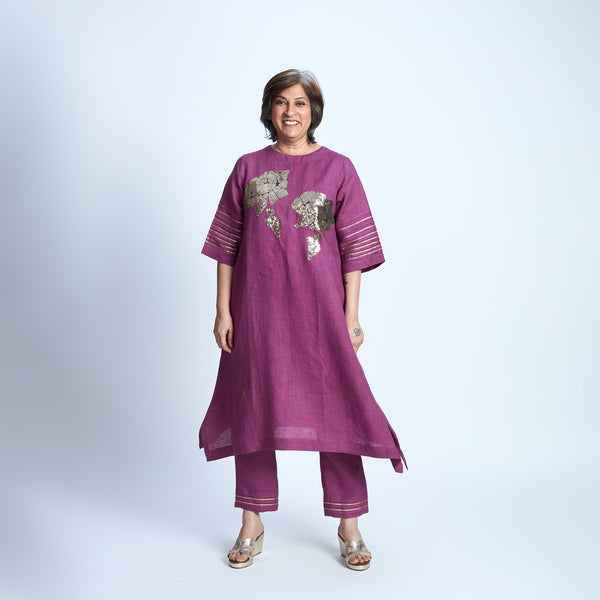 IRA Set with Sequin embroidery- Jamun