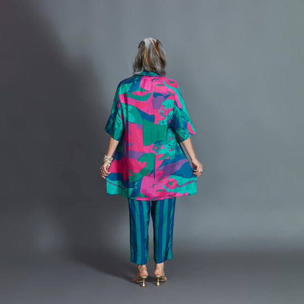 ISHA tunic Set - Emerald Blue Printed Cotton Silk