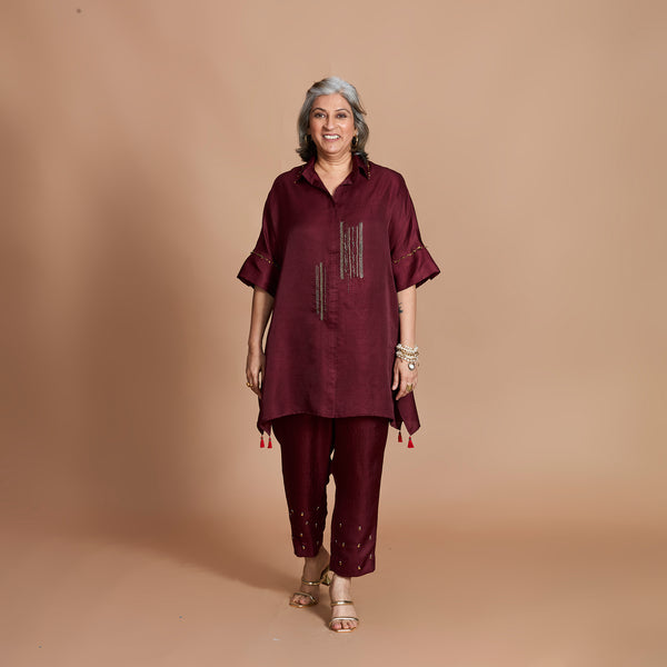 ISHA tunic Set - Burgundy with Zardozi embroidery