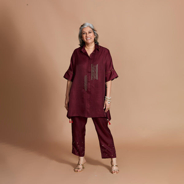 ISHA tunic Set - Burgundy with Zardozi embroidery