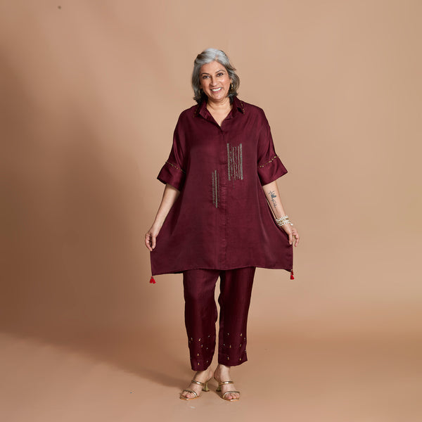 ISHA tunic Set - Burgundy with Zardozi embroidery