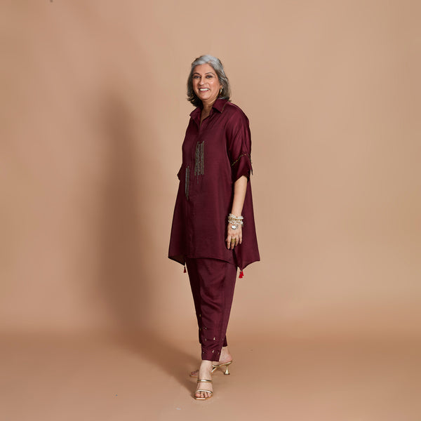 ISHA tunic Set - Burgundy with Zardozi embroidery