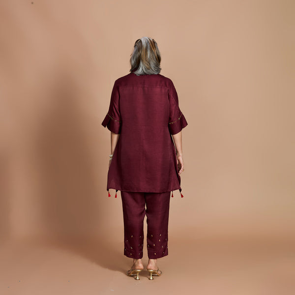 ISHA tunic Set - Burgundy with Zardozi embroidery