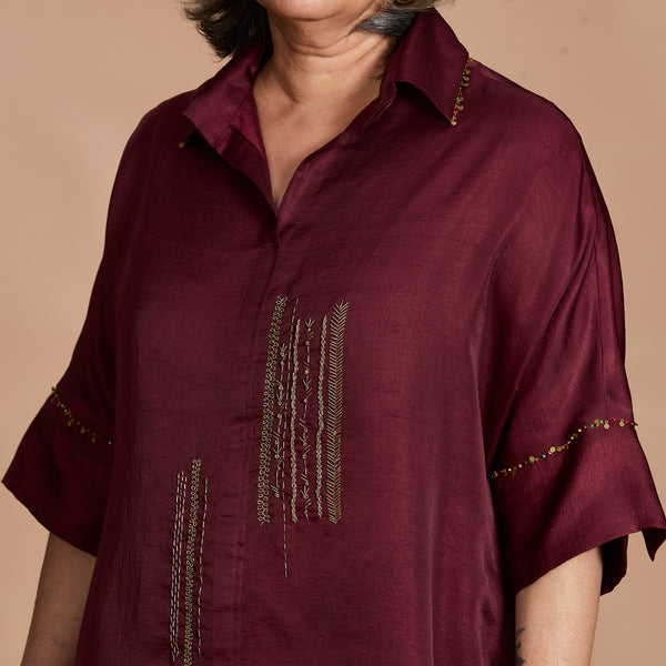 ISHA tunic Set - Burgundy with Zardozi embroidery