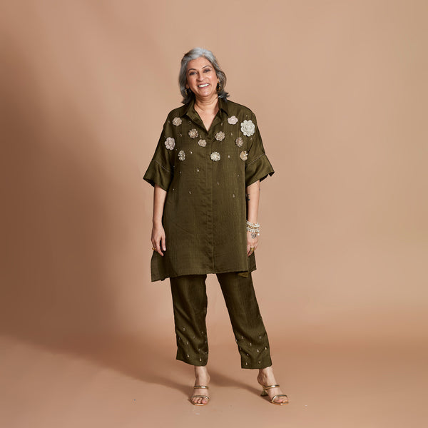 ISHA tunic Set - Kutch Green with Gota flowers