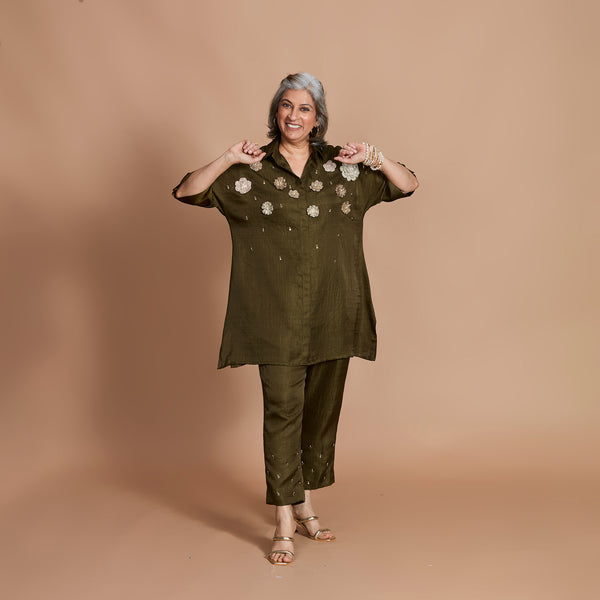 ISHA tunic Set - Kutch Green with Gota flowers