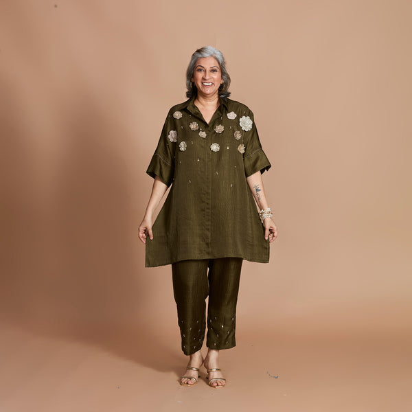 ISHA tunic Set - Kutch Green with Gota flowers