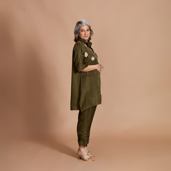 ISHA tunic Set - Kutch Green with Gota flowers