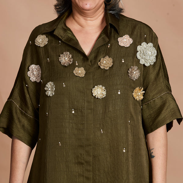 ISHA tunic Set - Kutch Green with Gota flowers