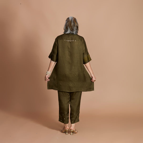ISHA tunic Set - Kutch Green with Gota flowers