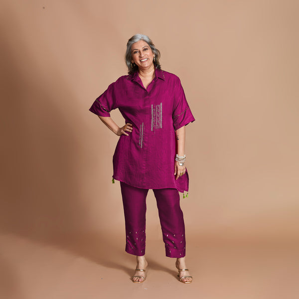 ISHA tunic Set - Magenta with Zardozi embroidery