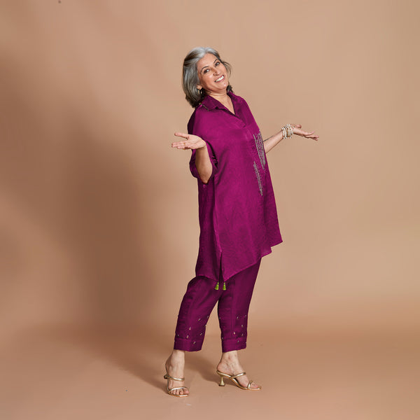 ISHA tunic Set - Magenta with Zardozi embroidery