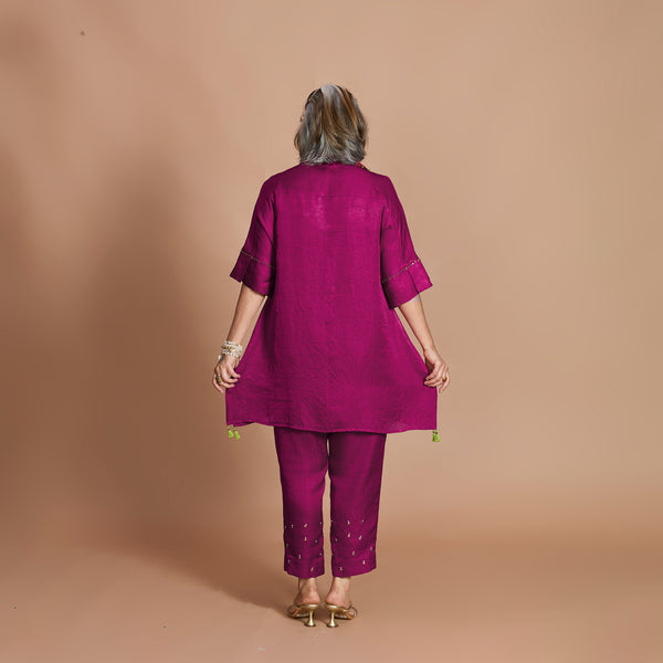 ISHA tunic Set - Magenta with Zardozi embroidery