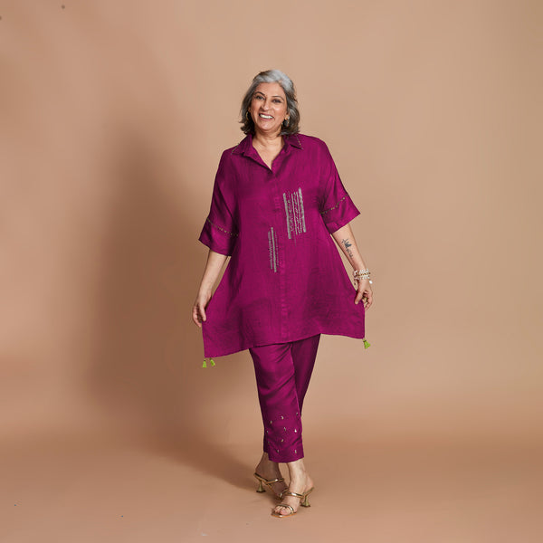 ISHA tunic Set - Magenta with Zardozi embroidery