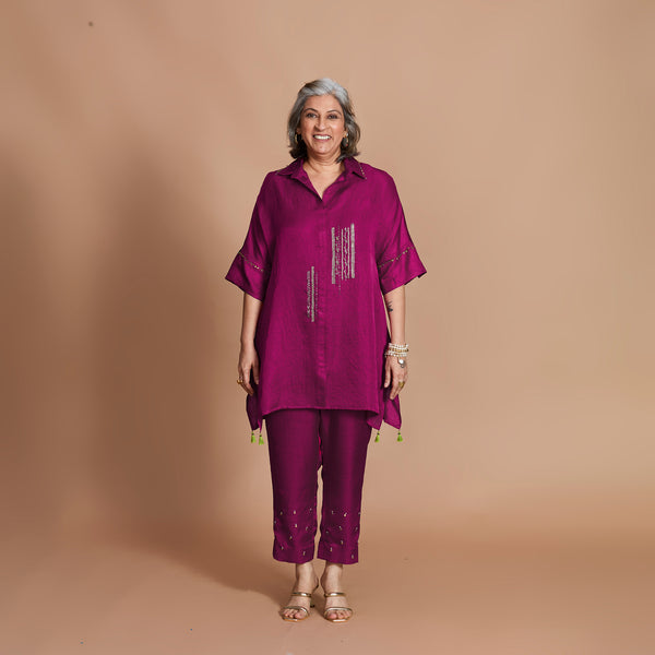 ISHA tunic Set - Magenta with Zardozi embroidery