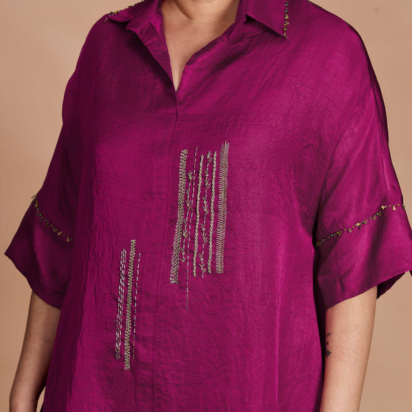 ISHA tunic Set - Magenta with Zardozi embroidery