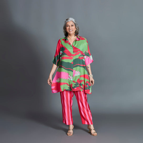 ISHA tunic Set - Candy Pink Printed Cotton Silk