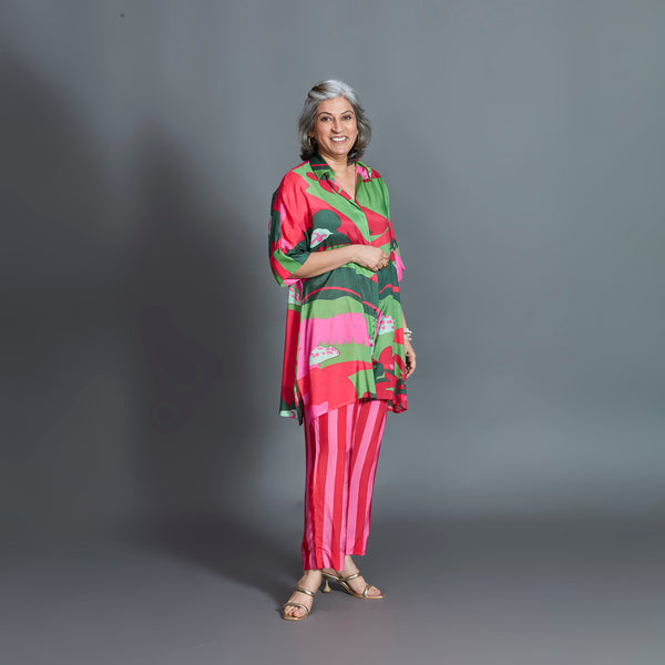 ISHA tunic Set - Candy Pink Printed Cotton Silk