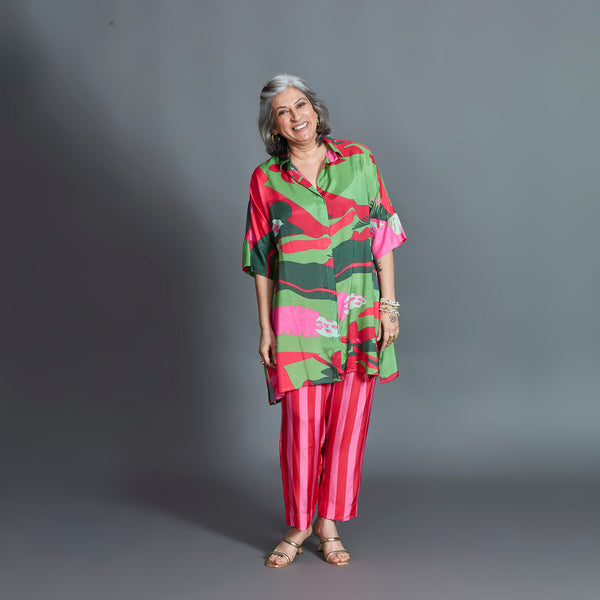 ISHA tunic Set - Candy Pink Printed Cotton Silk