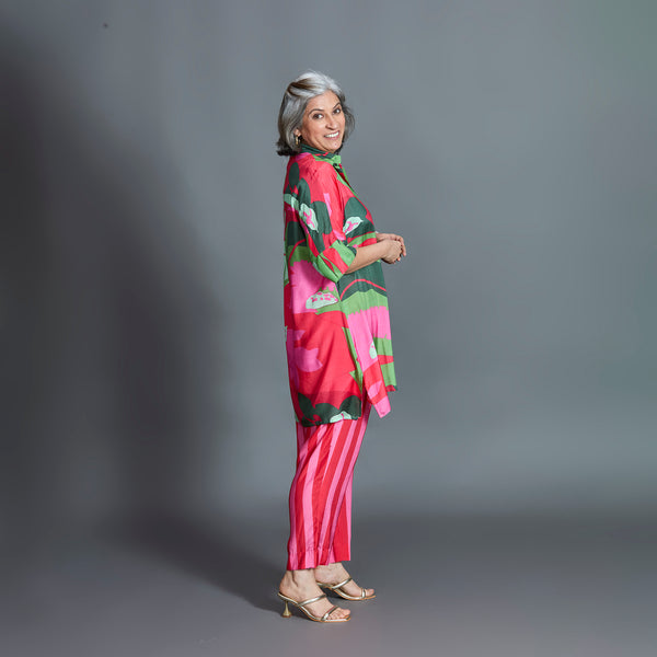ISHA tunic Set - Candy Pink Printed Cotton Silk