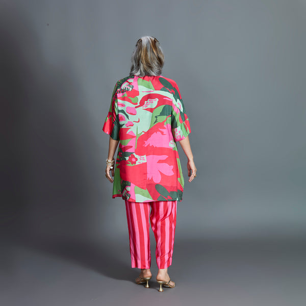 ISHA tunic Set - Candy Pink Printed Cotton Silk