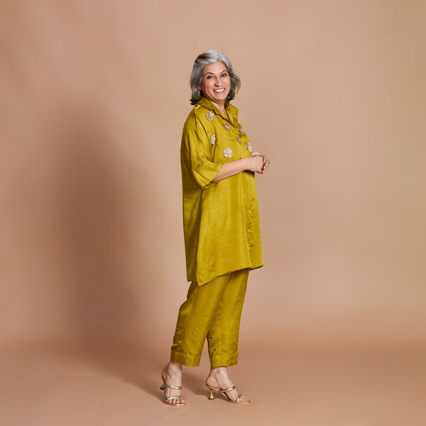 ISHA tunic Set - Yellow Ochre with Gota flowers