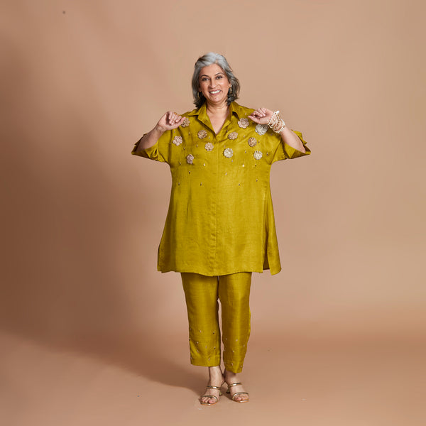 ISHA tunic Set - Yellow Ochre with Gota flowers
